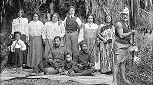 A black and white photograph of a whānau 